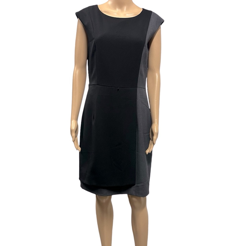 Calvin Klein ColorBlock Black Gray Faux Wrap Sheath Sleeveless Dress Womens 8